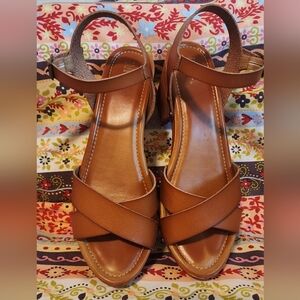 MIA Brown Leather Mules with Wooden Sole